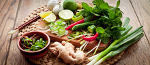 Asian Food Cooking Board Ingredients Lime Chili 