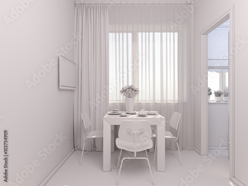 3d Render Of Interior Design Kitchen In A Studio Apartment