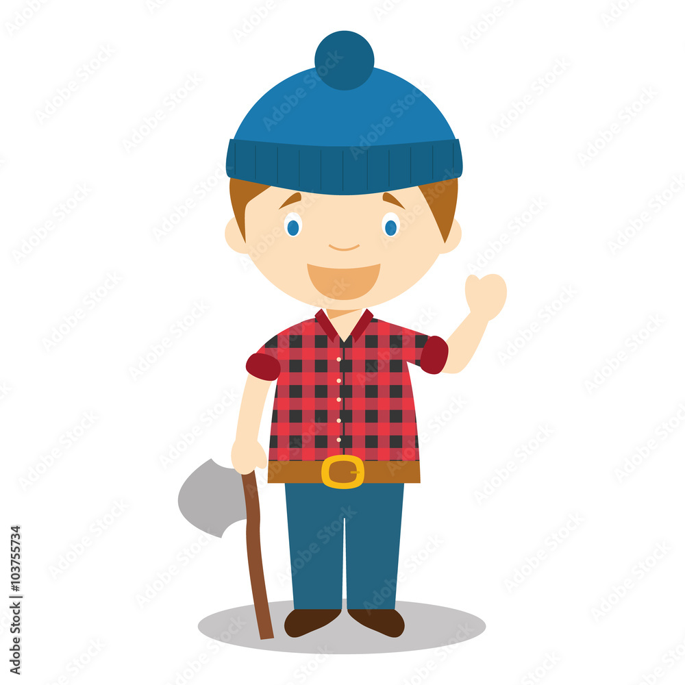 Cute cartoon vector illustration of a lumberjack Stock Vector | Adobe Stock