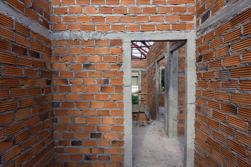 Canvas Print - structural wall made of brick in residential building