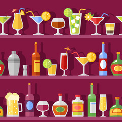 Wall Mural - Cocktail Glasses And Bottles On Shelves