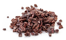Heap Of Cacao Nibs On White Background