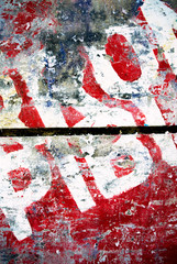 Wall Mural - Random background collage paper typography texture on wall