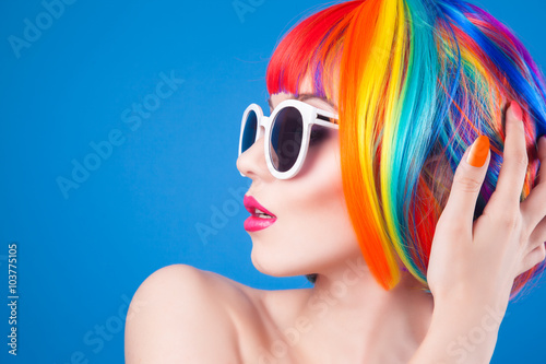 Fototapeta do kuchni beautiful woman wearing colorful wig