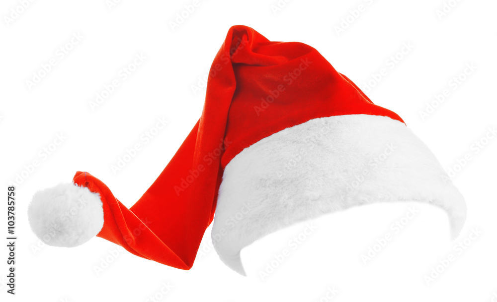 Santa Claus red hat isolated on white background, close up