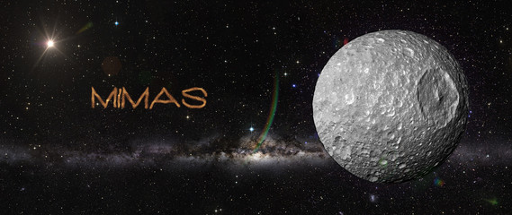 Wall Mural - planet mimas in outer space.