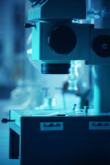 Wall Mural - microscope in laboratory closeup