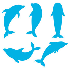 Dolphin silhouettes on the white background. Swimming Dolphins. 