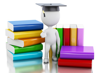 Poster - 3d White people graduate with books.