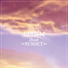 Blurred sunset background with typographical label