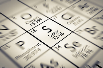 Wall Mural - Focus on Sulfur Chemical Element from the Mendeleev periodic table