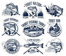 Vintage Trout Fishing Emblems