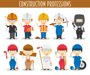 Wall Mural - Vector Set of Construction Professions in cartoon style