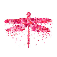 Dragonfly Of Pink Rose Petals Isolated On White