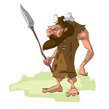 Vector Illustration Of A Tall Cartoon Caveman With A Spear