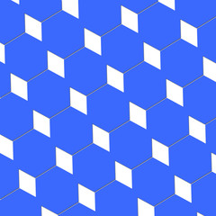 Poster - Diamond and hexagon abstract cubist art in blue and white