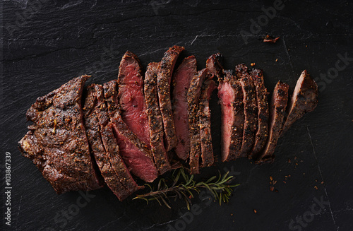 grilled flat iron steak shot in flat lay style from overhead Plakát