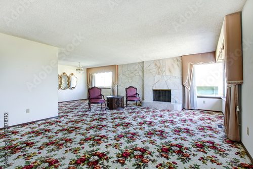Large Empty Living Room With Floral Patterned Carpet Fire Place Buy This Stock Photo And Explore Similar Images At Adobe Stock Adobe Stock