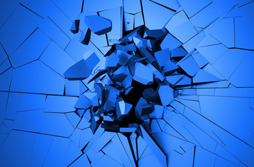 Poster - Abstract 3d rendering of cracked surface. Background with broken shape. Wall destruction. Explosion with debris. 