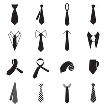 Necktie Icons. Collection Of Men's Tie Icons Isolated On A White Background. Vector Illustration