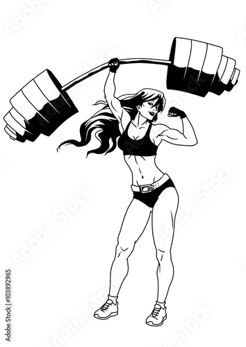 Sexy Fitness Girl With A Barbell Illustration Logo Ink Black And White Outline Isolated On A White Buy This Stock Illustration And Explore Similar Illustrations At Adobe Stock Adobe Stock