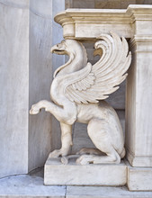 Griffin, Mythical Creature Marble Statue Closeup