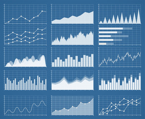 Business graphics and charts set. Analysis and management of fin