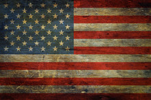 American Flag On Grunge Wooden Background