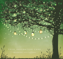 Inspiration Card For Wedding, Date, Birthday, Tea And Garden Party.  Decorative Holiday Lights