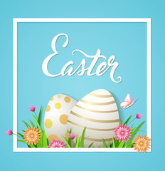 Sticker - Easter card with eggs and flowers