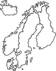 Wall Mural - Freehand sketch Nordic counties map on white background. Vector illustration.