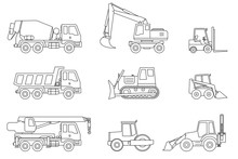 Construction Machines Thin Icons.