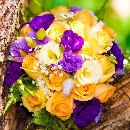 Wedding Flowers Bouquet Yellow And Purple Rose Stock Photo Adobe Stock