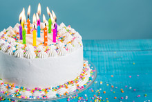 Colorful Birthday Cake With Candles