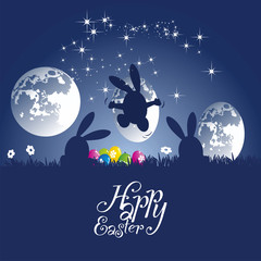 easter rabbit made moon egg blue background