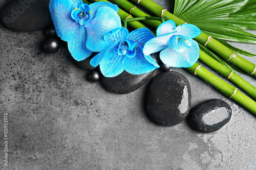 Plakat na zamówienie Beautiful spa composition with blue orchid, bamboo and stones