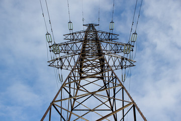 high voltage line on blue sky background