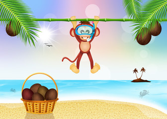 Wall Mural - monkey with scuba mask