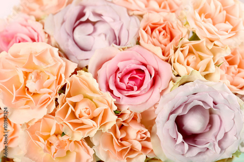 Fototapeta na wymiar Bouquet of beautiful roses background, close up