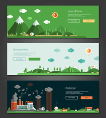 Wall Mural - Flat design natural and ecological landscapes banners set