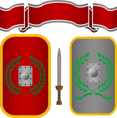 Wall Mural - roman shields and sword. vector illustration