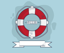 Life Bouy In Summer Flat Design