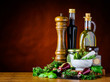 Balsamic Vinegar, Olive Oil and Green Herbs