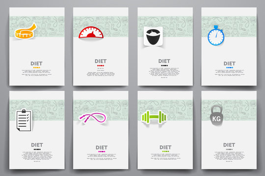 Corporate identity vector templates set with doodles diet theme