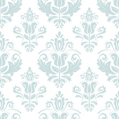 Wall Mural - Seamless oriental light blue ornament in the style of baroque. Traditional classic vector pattern