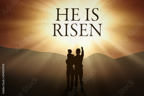 Fotomural Christian family and text of He is risen