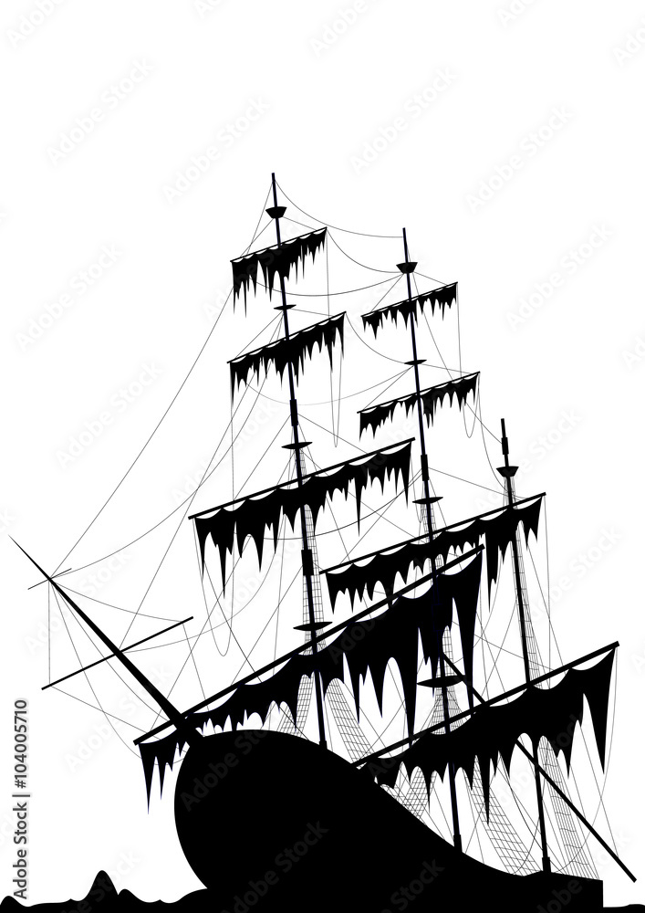 Black old ship at the sea ground - obrazy, fototapety, plakaty 
