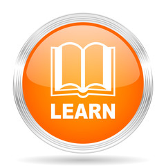Poster - learn orange silver metallic metallic chrome web circle glossy icon