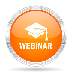 Poster - modern webinar orange silver metallic metallic chrome web circle glossy icon