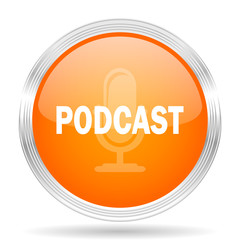 Aufkleber - podcast orange silver metallic metallic chrome web circle glossy icon